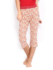 SDL by Sweet Dreams Women White &amp; Red Printed Lounge Capris F-LLC-1170