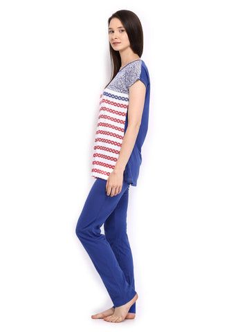 SDL by Sweet Dreams Women White &amp; Blue Lounge Set  241174