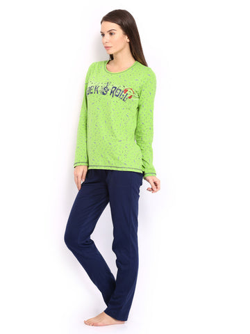 SDL by Sweet Dreams Women Green &amp; Navy Lounge Set F-SDL-FP-303