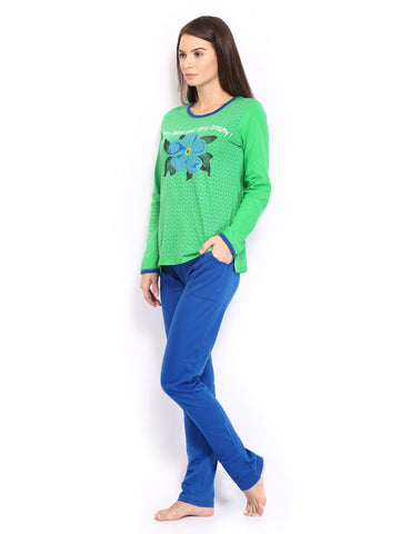 SDL by Sweet Dreams Women Green &amp; Blue Printed Lounge Set F-SDL-FP-305