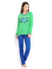 SDL by Sweet Dreams Women Green &amp; Blue Printed Lounge Set F-SDL-FP-305