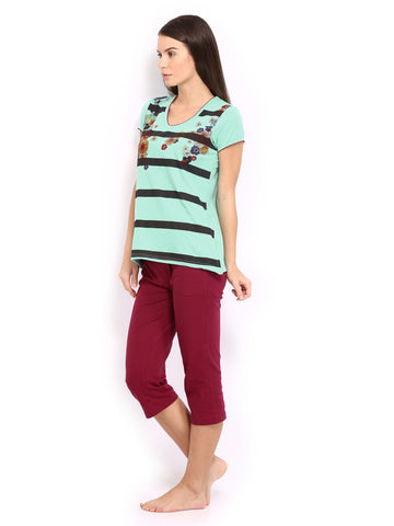 SDL by Sweet Dreams Women Green &amp; Maroon Lounge Set 236574