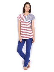 SDL by Sweet Dreams Women White &amp; Blue Lounge Set  241174