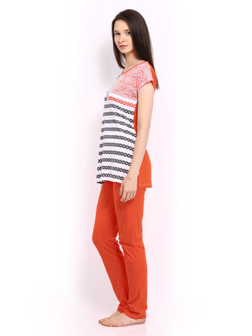SDL by Sweet Dreams Women White &amp; Orange Lounge Set  241174