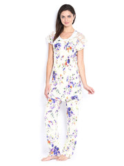 SDL by Sweet Dreams Women Off-White Printed Lounge Set 279914