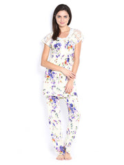 SDL by Sweet Dreams Women Off-White Printed Lounge Set 279914