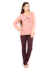 SDL by Sweet Dreams Women Peach-Coloured &amp; Burgundy Lounge Set F-SDL-FP-307