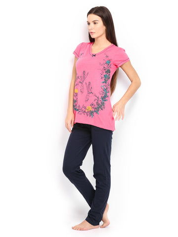 SDL by Sweet Dreams Women Pink &amp; Navy Lounge Set 241674