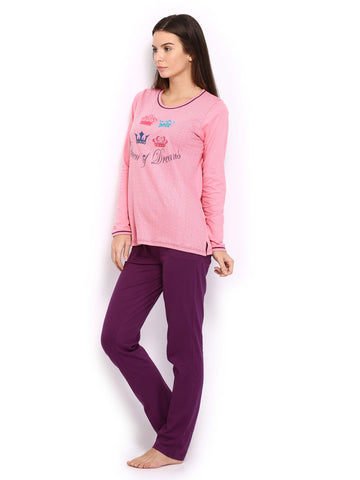 SDL by Sweet Dreams Women Pink &amp; Purple Lounge Set F-SDL-FP-301