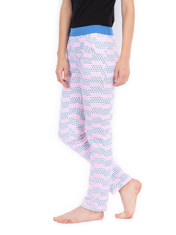 SDL by Sweet Dreams Women White &amp; Blue Lounge Pants F-LLP-1129