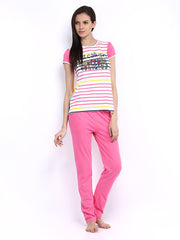 SDL by Sweet Dreams Women White &amp; Pink Lounge Set 223014