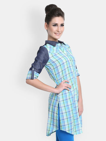 SIA Fashion Women Blue Checked Kurta