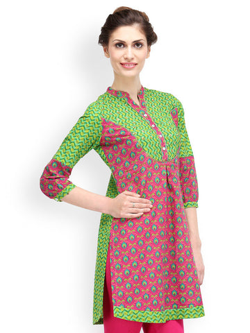 SIA Fashion Green &amp; Pink Printed Kurta