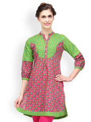 SIA Fashion Green &amp; Pink Printed Kurta