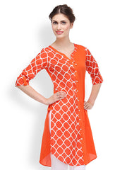 SIA Fashion Women Orange &amp; White Printed Kurta