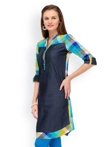 SIA Fashion Women Blue Checked Kurta