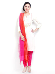 SIA Fashion Women Off-White &amp; Pink Churidar Kurta With Dupatta