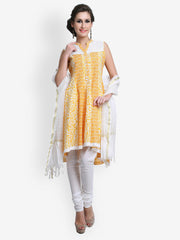 SIA Fashion Women Yellow &amp; White Printed Anarkali Churidar Kurta With Dupatta