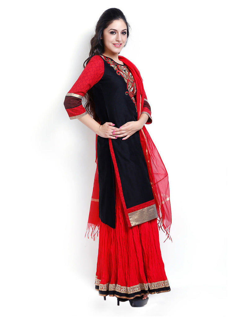 Red Silk Patiala Salwar Kameez With Matching Dupatta DT11361
