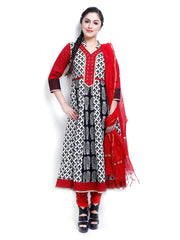 SIA Fashion Women White &amp; Red Printed Churidar Kurta With Dupatta