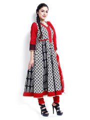 SIA Fashion Women White &amp; Red Printed Churidar Kurta With Dupatta