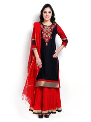SIA Fashion Women Black &amp; Red Salwar Suit With Dupatta