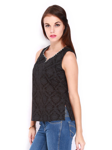SPANDANA Women Black &amp; Grey Printed Kurti