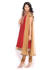 SPANDANA Women Rust Red &amp; Brown Churidar Kurta with Dupatta