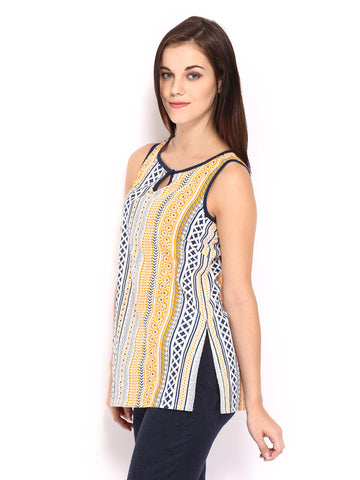 SPANDANA Women Yellow &amp; Navy Printed Kurti