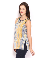 SPANDANA Women Yellow &amp; Navy Printed Kurti