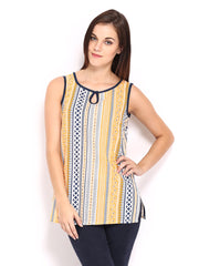 SPANDANA Women Yellow &amp; Navy Printed Kurti
