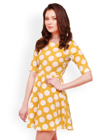 STREET 9 Yellow &amp; White Polka Dot Print Skater Dress