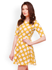 STREET 9 Yellow &amp; White Polka Dot Print Skater Dress