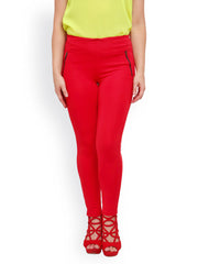 STREET 9 Women Red Ponte Slim-Fit Trousers