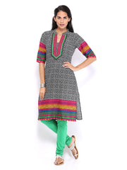Sattyaa Women Black &amp; White Printed Kurta