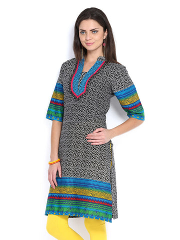 Sattyaa Women Black &amp; White Printed Kurta