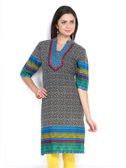 Sattyaa Women Black &amp; White Printed Kurta