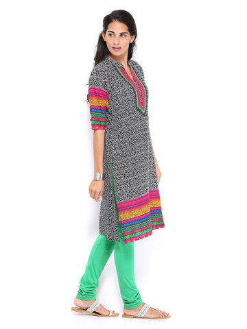 Sattyaa Women Black &amp; White Printed Kurta