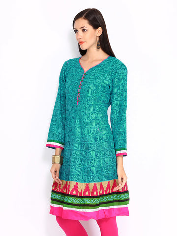 Sattyaa Women Blue Printed Anarkali Kurta