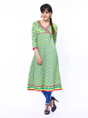 Sattyaa Women Lime Green Printed Anarkali Kurta