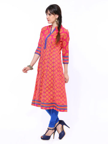 Sattyaa Women Magenta Printed Anarkali Kurta