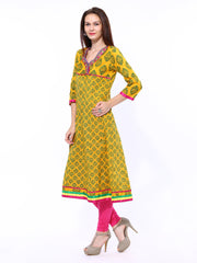 Sattyaa Women Mustard Yellow Printed Anarkali Kurta