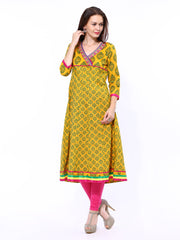 Sattyaa Women Mustard Yellow Printed Anarkali Kurta