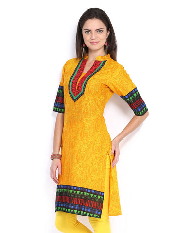 Sattyaa Women Yellow Printed Kurta