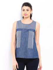 Sbuys Women Blue &amp; Grey Printed Top