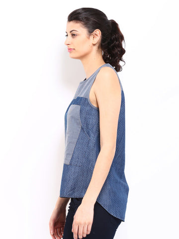 Sbuys Women Blue &amp; Grey Printed Top