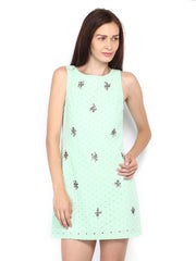 Sbuys Mint Green Embroidered Shift Dress