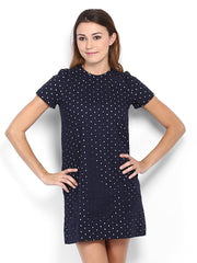 Sbuys Navy Embroidered Shift Dress