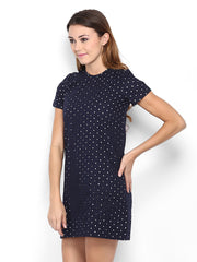 Sbuys Navy Embroidered Shift Dress