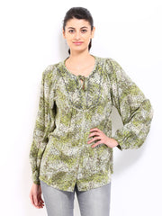 Sbuys Women Green &amp; Off-White Printed Top